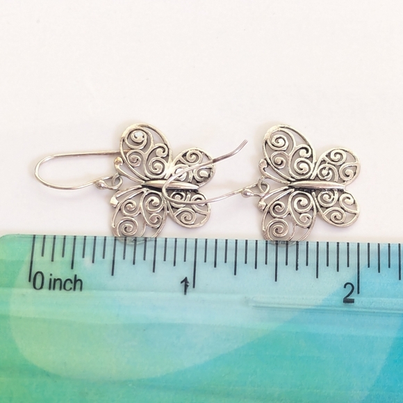 Vintage Y2K 925 Sterling Silver Scrolling Open Filigree Butterfly Hook Earrings - Picture 4 of 5